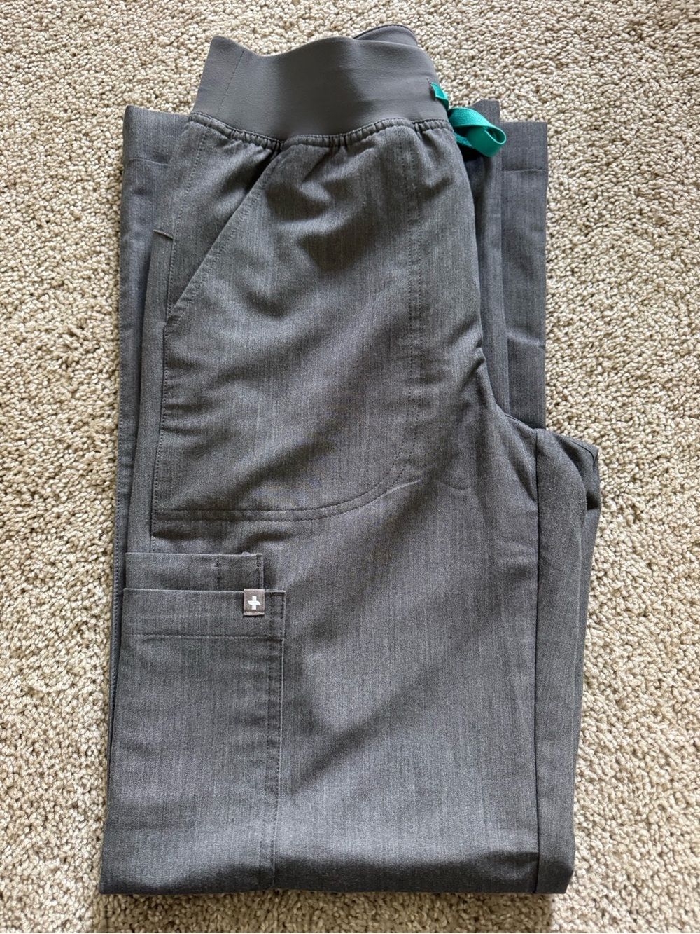 Figs Isabel Women’s Gray Wide-Leg Drawstring Pants with Turquoise Tie - Picture 5 of 5